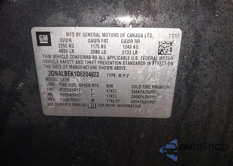 2013 Chevrolet Equinox Ls z USA, uszkodzony, nr VIN 2GNALBEK1D6204022